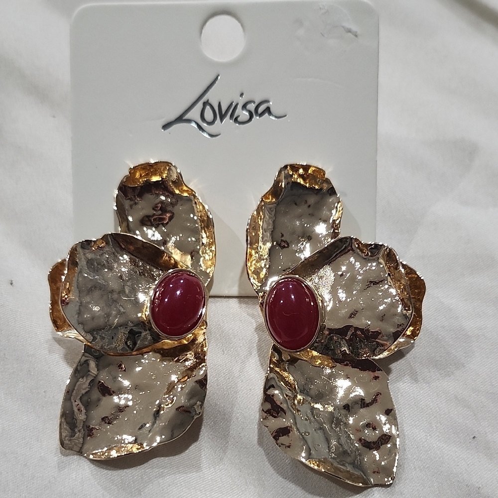 Lovisa Gold and Silver Floral Earrings with Red Accents